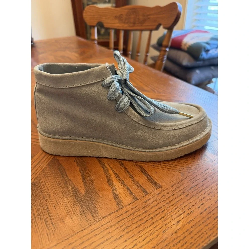 Free People Ashton Ankle Soft Suede Lace Booties Shoes Dusty Baby Blue EU 38